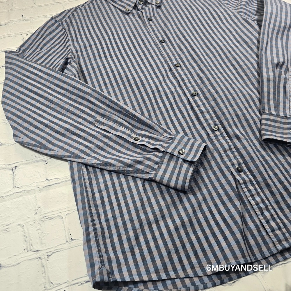 Michael Kors Mens Slim Fit Gingham Button Down Shirt Blue Grey CS04CK87VC Large - Picture 12 of 12
